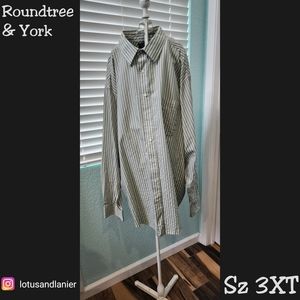 Roundtree & Yorke Men's  Two Ply Cotton Green/ White Striped Shirt  Sz 3XT